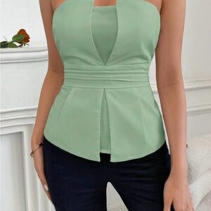 Green Sleeveless Peplum Tank Top